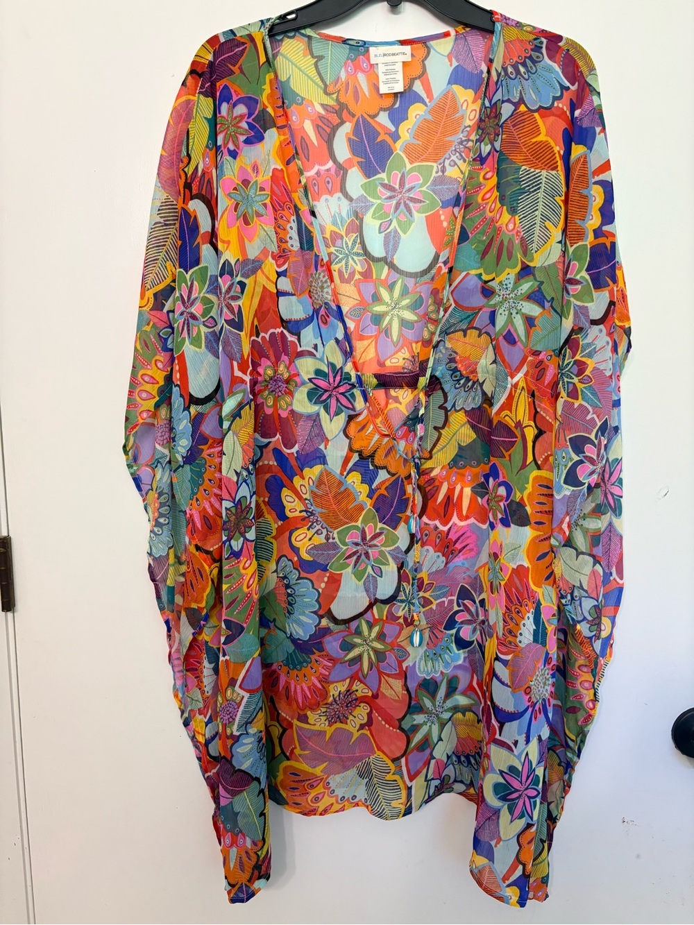 Bleu Rod Beattie Women’s XXL Vibrant Sheer Swimsuit Coverup Tropical Caftan
